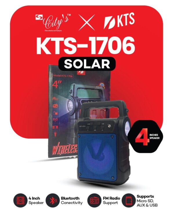 KTS 1706 Portable 4" Inch Solar Rechargeable Bluetooth Speaker with LED Light